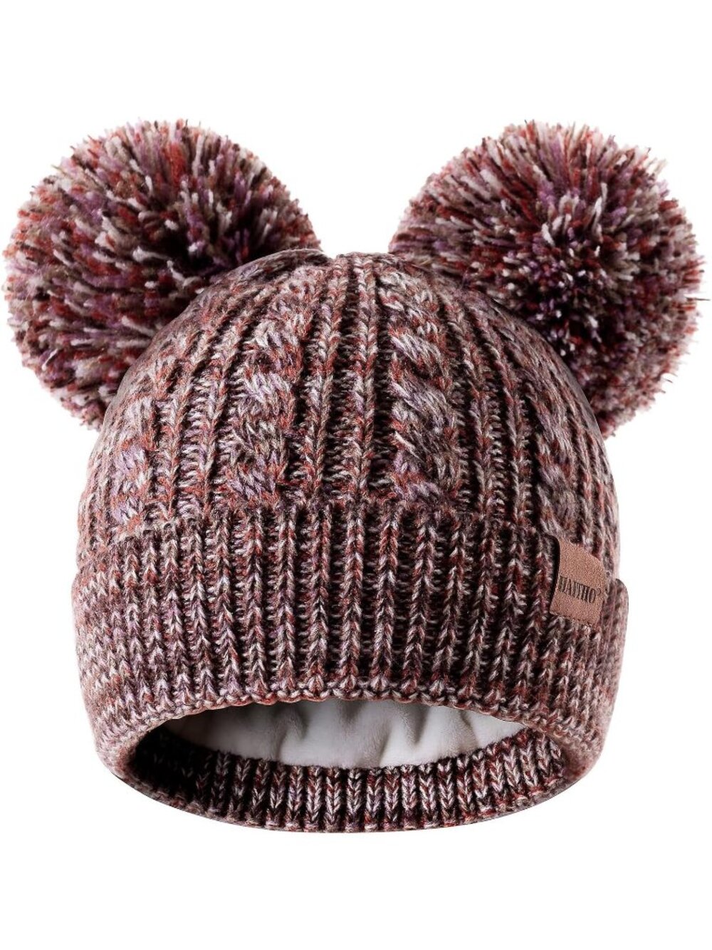 Women's Brown Elastic Birthday Winter Hats Kids Toddler Children Knit Fleece Cap